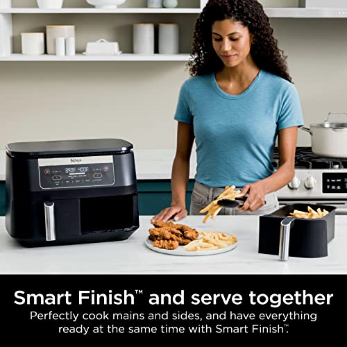 Ninja DZ090 6-Quart Dual-Zone 2-Basket Air Fryer - Roast, Bake, Dehydrate (Renewed)