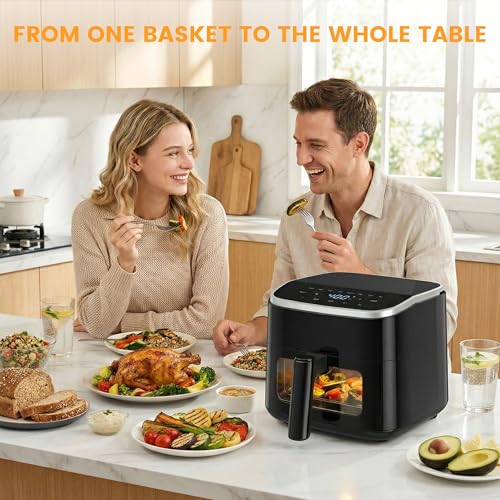 Sweetcrispy Air Fryer 4 Quart with Window, 1500W Digital Airfryer with 8 Presets, 60-Min Timer, Max 400°F, Auto Shut Off & Nonstick Dishwasher Safe Basket, Shake Reminder for Small Kitchen