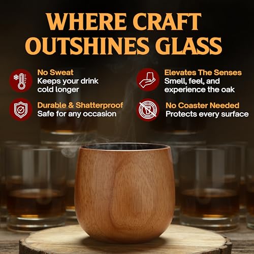 Oaksip The Original Charred Wooden Bourbon Drinking Glass | Charred Old Fashioned Glass | Bourbon Gifts for Men, Dad, or Brother | Whiskey Gifts