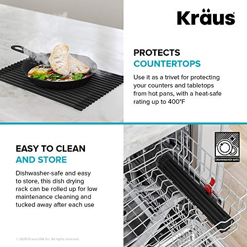 Kraus Multipurpose Workstation Sink Roll-Up Dish Drying Rack, Colander and Trivet in Yellow, KRM-11YL
