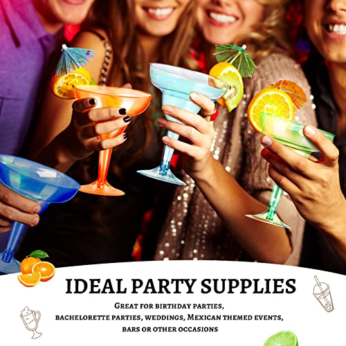 48 Packs Plastic Clear Margarita Glass Cups Bulk 8 Colors 12 oz Disposable Cinco De Mayo Party Decoration for Fun Taco Party and Mexican Decor, Neon Cocktail Cups for Carnivals, Dia De Muertos