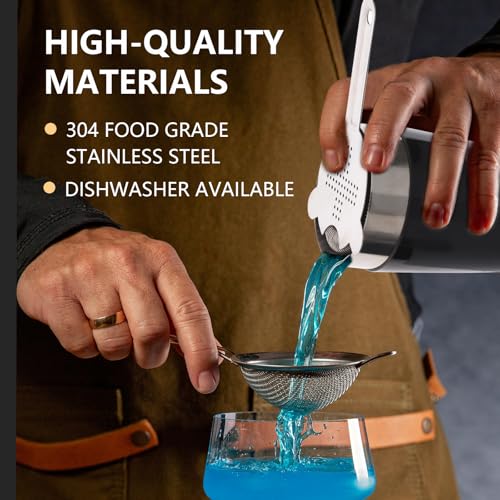 Cocktail Strainer-Stainless Steel Bar Tools Bartender Cocktail Strainer Set:Hawthorne Strainer,Julep Strainer and Conical Fine Mesh Strainer (Silver)