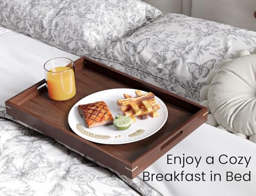Fibogollo Set of 2 Walnut Wooden Serving Tray with Handles,Decorative Trays Platter,Breakfast Tray in Bed,Large Coffee Table Tray, Food Drinks Trays for Eating,Working,Storing