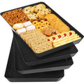 SpaceTrove 4-Pack Serving Tray Set, Reusable Plastic Serving Platter for Party Supplies, Entertaining, Grilling Accessories, Stackable Kitchen Snack Box Container for Dessert, Fruit, Cookie, (Black)