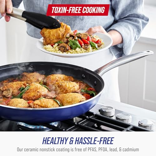 Blue Diamond 11 Piece Cookware Set, Diamond Infused PFAS & PFOA-Free Ceramic Nonstick Pots and Pans, Durable Nontoxic Metal Utensil Safe & Scratch Resistant, Dishwasher & Oven Safe, Blue