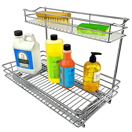 LYNK PROFESSIONAL® Pull Out Under Sink Kitchen Cabinet Organizer - 11.5 in. x 18 inch deep Drawer - Sliding Shelf Organizer for Cabinets and Undersink Storage Shelves - Lifetime Ltd. Warranty – Chrome