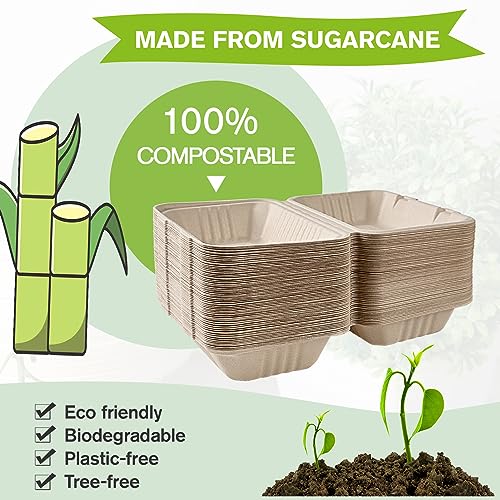ECOLipak 75 Pack Clamshell Take Out Food Containers, 100% Compostable To Go Containers Disposable, 9X6 inch Heavy-Duty To Go Boxes, Eco-Friendly Biodegradable To Go Containers For Food