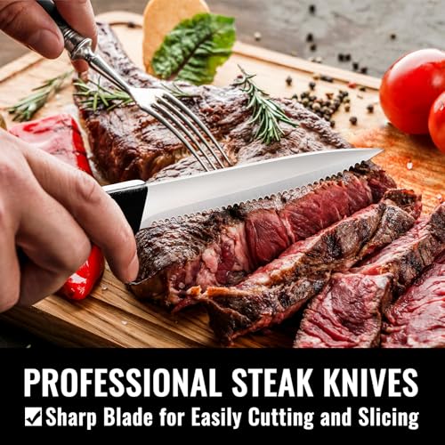 HIWARE 48-Piece Silverware Set with Steak Knives for 8, 18/8 Stainless Steel Flatware Cutlery Set For Home Kitchen Restaurant Hotel, Kitchen Utensils Set, Mirror Polished, Dishwasher Safe