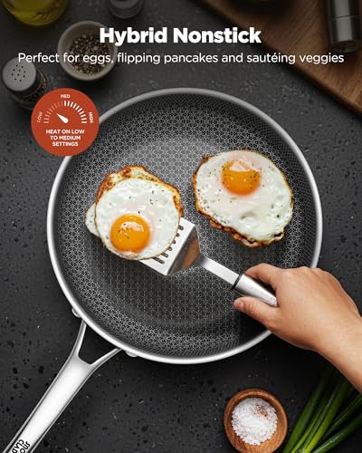 Non Stick Frying Pan Set, 10 Pcs Nonstick Hybrid Skillets and Saucier Pans Set, PFOA Free Kitchen Cookware, Dishwasher & Oven Safe, All Cooktop Compatible