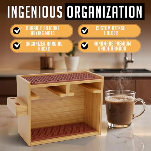 HEXNUB Organizer Stand for AeroPress Bamboo Coffee Caddy Original Brown