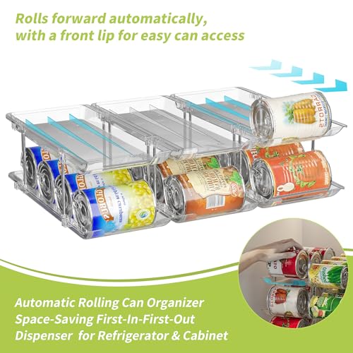 Can Organizer for Pantry Soda Can Organizer Automatic Rolling Food Pantry Storage Rack Can Dispenser for Fridge Holds 36 Cans, Fits 5.8-Inch Soda and Can, Set of 9