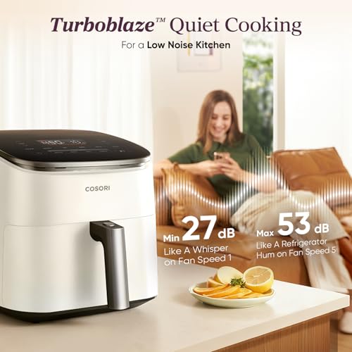 Cosori 9-in-1 TurboBlaze Air Fryer 6 Qt, Smart Control, 90°–450°F, Shake Reminders, Precise Heating for Even Results, Air Fry, Roast, Bake, Broil, Dry, Frozen, Proof, Reheat, Keep Warm, 120V, Cream