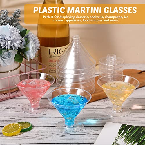 Yinkin 100 Pcs 5 oz Plastic Martini Glasses Disposable Clear Cocktail Dessert Parfait Glasses Unbreakable Mini Martini Cups for Wedding Party Bowl Wine Ice Cream (Stemless)