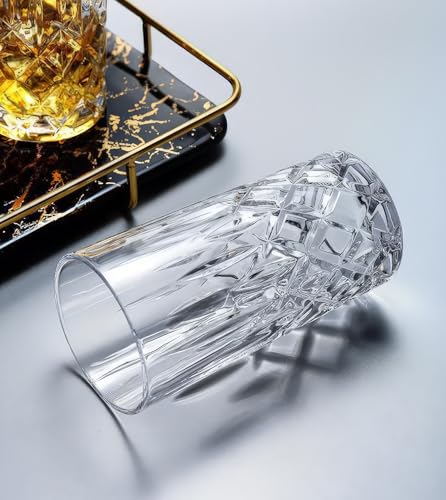 USNUANNU 6-Piece Crystal Highball and Collins Glasses Drinking Set – 15 oz Large Capacity, Elegant Crystal Glassware, Perfect for Multipurpose Use with Water, Coffee, Beer, Cocktails, and More