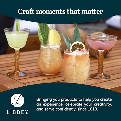 Libbey Tiki Bamboo Highball Drinking Glasses Set of 4, Iconic 16 Oz Tall Cocktail Glasses, Modern Drinking Glass Cups for Backyard and Summer Parties
