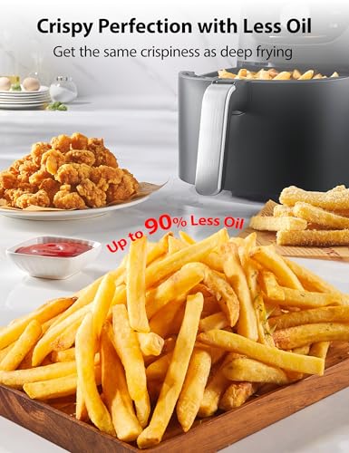 Toshiba 5.5QT Air Fryer with Heat-Q Technology, Quick and Easy Meals, 8 Preset Menus and Menu-IQ Function, 1-Degree Fahrenheit Precision, 90% Less Oil, Double-Sided Handles