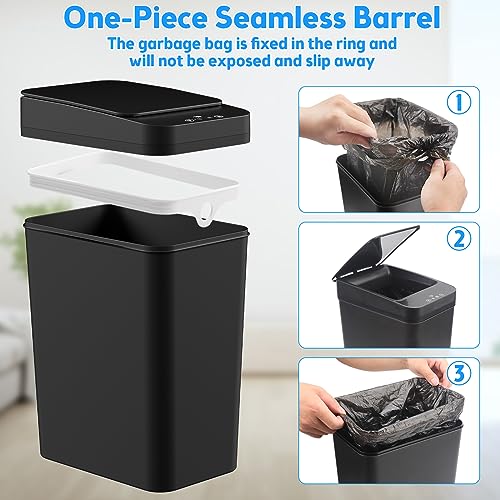 Bathroom Trash Can with Lid, KOEYLE 2 Pack 2.2 Gallon Automatic Touchless Garbage Can, Small Motion Sensor Smart Trash Can, Slim Waterproof Trash Bin for Bedroom, Bathroom, Office, Living Room (Black)