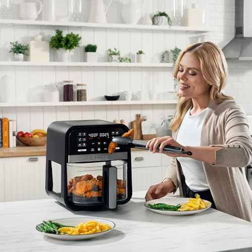 Gourmias 7-Quart Digital Air Fryer With Glass Basket, 12 One-Touch Presets, Oil-Free Crisp Technology, Touchscreen, Easy Clean, Large Family Capacity, Black