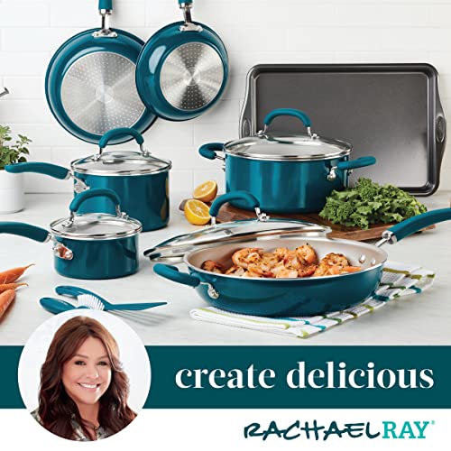 Rachael Ray Create Delicious Nonstick Cookware Induction Pots and Pans Set, 13 Piece - Teal Shimmer