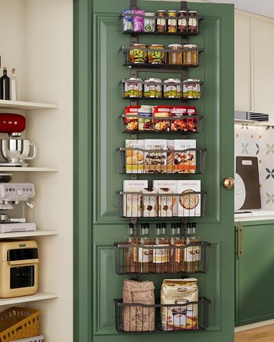 Eastherry Over The Door Organizer，8-Tier Over The Door Pantry Organizer with Adjustable Baskets，Metal Hanging Pantry Organizers and Storage for Kitchen, Back of Door Seasoning Rack (Black)