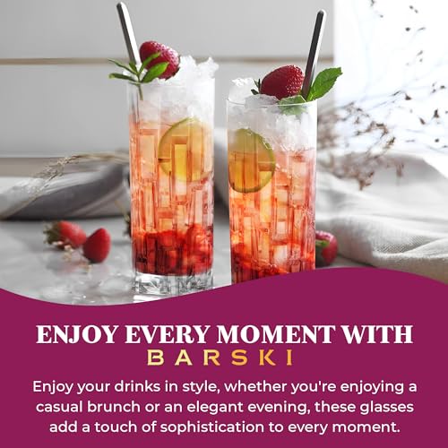Barski Highball Glass - Drinking Glasses - Set of 4 Hiball Tumblers - Glass Crystal Tumbler - for Water, Juice, Beer, Mixed Cocktails, Mojito Glass, Tom Collins Bar Glassware, 11.6 oz, Made in Europe