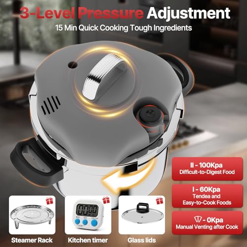Kitlead Pressure Cooker Stainless Steel,One-Hand Locking/Rotating Lock,Compatible with Gas & Induction, Fast Cooking for Large Meals,Dishwasher Safe,Olla de Presion (9 Quatrs)