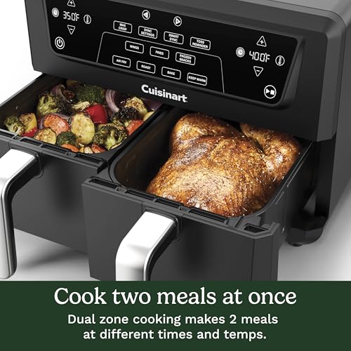 Cuisinart Dual Basket Air Fryer, Two Baskets Totals 11 QT, 4 Function Air Fryer to Air Fry, Roast, Bake & Keep Warm, Features Sync Finish & Settings, Toss Reminder, Automatic Warm Mode & Auto-Pause