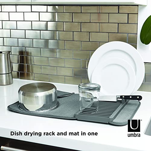 Umbra Udry Dish Drying Rack, Folding Dish Drainer Mat, Mini, Dark Grey