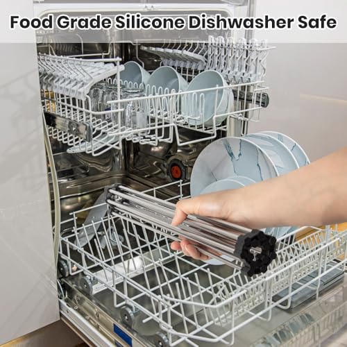 zzsbrm Roll Up Dish Drying Rack, Stainless Kitchen Accessories, Foldable Dish Rack, Anti-Slip Design Sink Counter Storage, Over The Sink Dish Rack, Stainless Steel, (17.5" x 12") Gray
