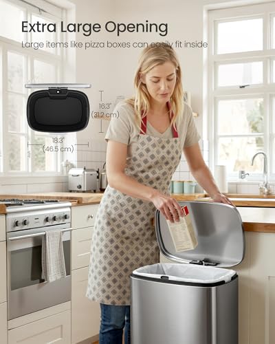 SONGMICS 20-Gallon (75 L) Trash Can, Stainless Steel Kitchen Garbage Can, Recycling or Waste Bin, Soft Close, Step-On Pedal, Removable Inner Bucket, Silver ULTB075EZ01