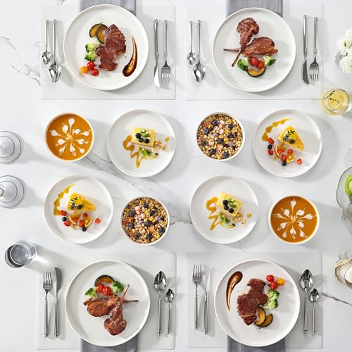 MALACASA 12 Pieces Porcelain Dinnerware Set, Modern White Dish Set for 4, Premium Serving Plates and Bowls Sets, Chip and Scratch Resistant Dishware Sets Kitchen Dishes Dining Ware Set, Series LEAH