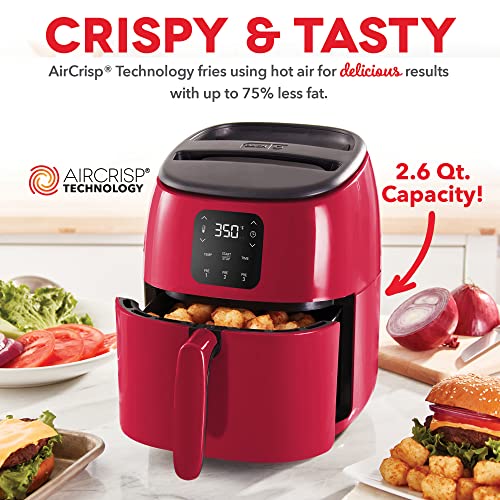 Dash Tasti-Crisp™ Digital Air Fryer – 2.6 Quart Small Compact Mini Air Fryer for French Fries, Nuggets & More, 1-2 People, Auto Shut Off, Adjustable Temp, Dishwasher Safe Parts - Red
