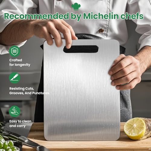 3 Pack, 100% Pure Titanium Cutting Board - Non-Slip Kitchen Chopping Board, Dishwasher Safe, Scratch Resistant, Easy to Clean, Durable & Hygienic for Meat, Vegetables, and Fruits (M+L+XL）