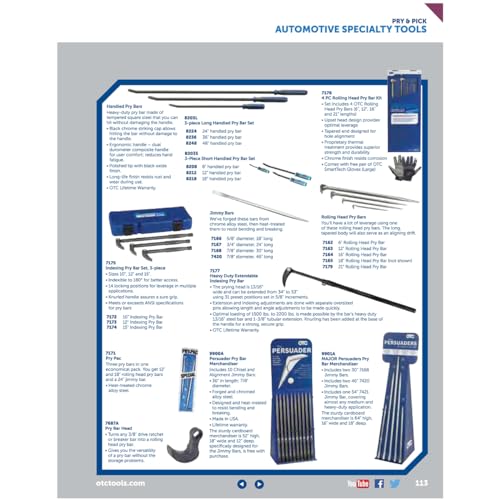 OTC 7168 30" Jimmy Bar - 7/8" Diameter Heat Treated Chrome Alloy Steel Bar Resists Bending and Breaking - Ideal for Situations that Require Heavy-Duty Leverage