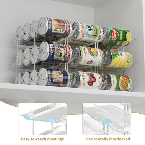 LXLXXL Can Organizer For Pantry Canned Food Goods Organizer For Cabinet Clear Automatic Rolling Can Storage Organizer Pantry Holders Rack, Holds Up to 36 Cans