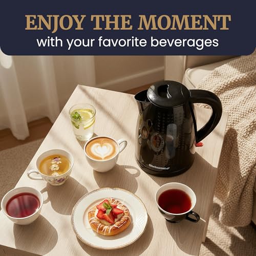 Elite Gourmet EKT5051 1.7L Electric Water Kettle, BPA-Free, Fast Boil, Auto Shut-Off, Boil-dry Protection, 360° Swivel Base with Cordless Serving, Clear-view Window with Water Level Markings, Black