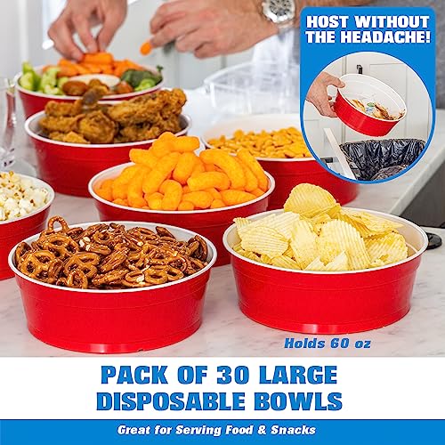 GoBig Red Party Cup Bowls - 30 Large Disposable Plastic Bowls