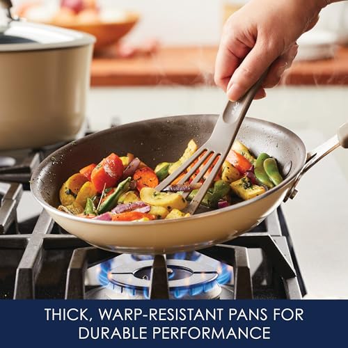 Rachael Ray Cook + Create Aluminum Nonstick Cookware Set, 10-Piece, Almond