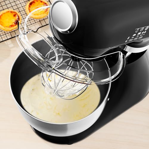 HAVATO Stand Mixer,12 Speed Tilt-Head Electric Mixer With 5.3 Quart Stainless Steel Mixing Bowl,Kitchen Mixer With Egg Whisk, Dough Hook, Beater & Baking Spatula, BLACK