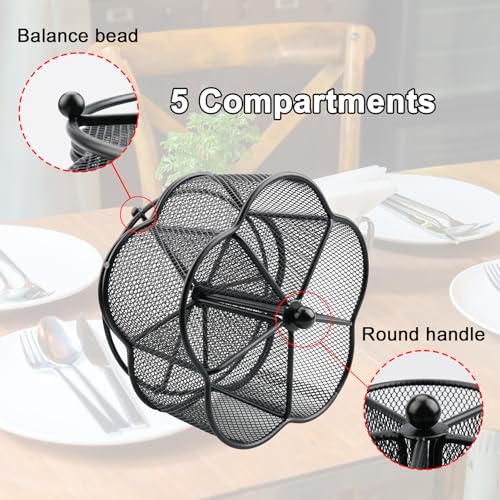 Business King 360° Rotating Silverware Utensil Caddy Holder - 5 Compartment Whirling Utensil Holder Kitchen Countertop Organizer for Spoon Fork Flatware Storage for Home or Outdoor Picnic Camping