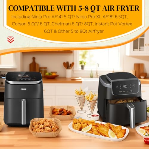 BYKITCHEN Air Fryer Sheets Liners for Ninja AG301 Grill, AF141 Pro 4-in-1 & More, 9in Disposable Square Air Fryer Parchment Paper Filters for 5 to 8 Qt, Ninja Foodi Grill Accessories(Set of 100)