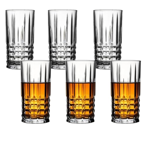 MQMCPDS Highball Glasses Collins Tall Drinking Beverage Set of 6, 15 oz Large Capacity Premium Crystal Glassware, Heavy Base Glass Tumbler for Cocktails, Water, Beer, Mojito, Iced Coffee
