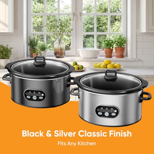 NEWBULIG Slow Cooker 8 Quart, Large Slow Cooker, Ceramic Nonstick Coating, 3 Adjustable Temp Multi Cookers with Dishwasher Safe Stoneware Pot & Tempered Glass Lid, 35in Tangle Free Cord Wrap, Black