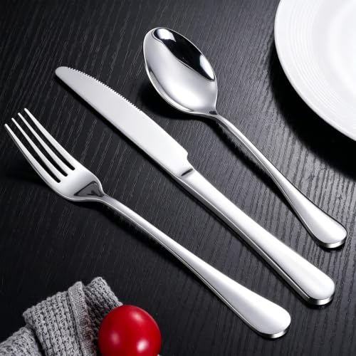 60-Piece Silverware Set for 20 - Stainless Steel Flatware Cutlery Set, Mirror Polished Flatware Set Include Forks Spoons Knives for Home Wedding Restaurant, Dishwasher Safe, Silver, 60 PCS