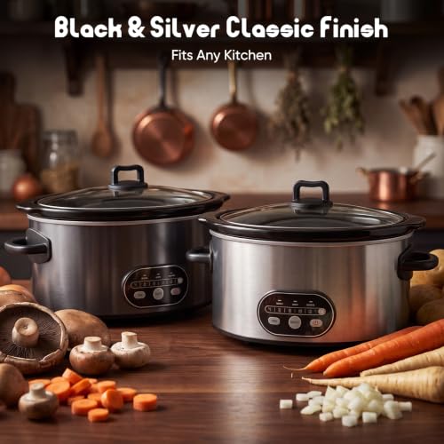 OLIXIS Slow Cooker 6 Quart, Ceramic Nonstick Coating, Programmable Slow Cooker with Dishwasher Stoneware Pot and Tempered Glass Lid, Multi Cookers with 3 Temperature, 35in Tangle Free Cord, Black