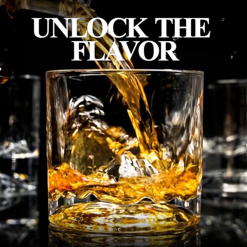 LIITON Grand Canyon Heavy Crystal Whiskey Glasses Gift Set of 2, Thick Freezable Bourbon Glass 1lb Each, Premium Whiskey Gifts for Men, Frozen Crystal Chills Cocktails Collins Glass, 10 oz
