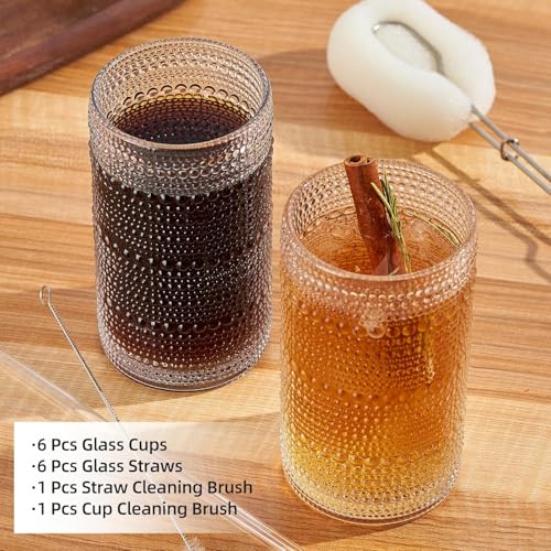 GDCCI 16oz Hobnail Drinking Glasses Set of 6, Vintage Large Capacity Embossed Clear Tumblers, Highball Glasses for Water, Cocktail, Beer, Whiskey, Juice & Bar Use