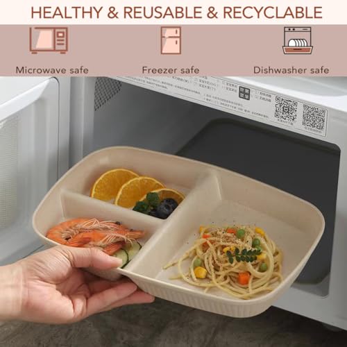 Divided Plates 10.5 Inch for Adults, Portion Control Bariatric Plate, Wheat Straw Plates with 3 Compartments, Unbreakable Reusable Portion Control Plates, BPA Free(4PCS) (INS Series-4PACK)