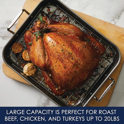Rachael Ray Roasting Pan with Reversible Rack, Turkey Roasting Pan, Nonstick, 16.5-Inch x 13.5-Inch