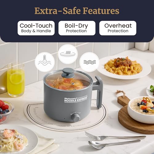 Elite Gourmet Noodle Express Electric Hot Pot, Stainless Steel, Grey